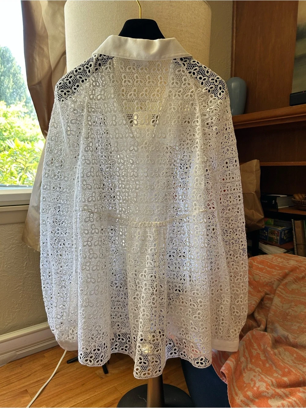 CHANEL 2018 Greece Ivory Lace Long-Sleeve Blouse 38